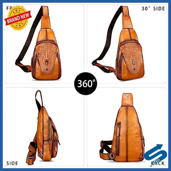 Genuine Leather Sling Backpack Crossbody Chest Purse Daypack Handmade